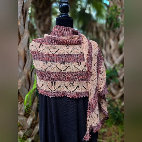 Hand Crafted OOAK Desiner Boho Scarf Lace Stripes in Natural Brown Beige Colors